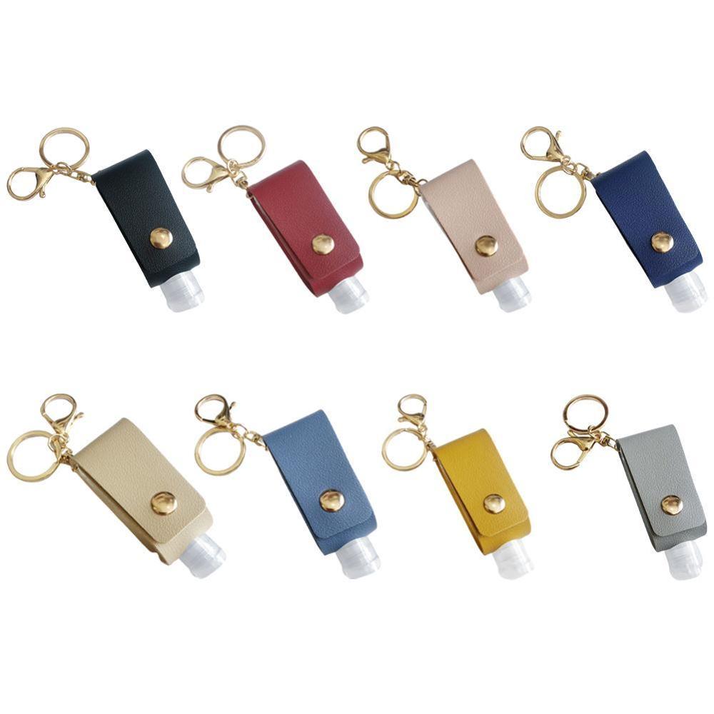 Draagbare 30Ml Lege Lekvrij Plastic Reizen Fles Voor Handdesinfecterend Met Kwasten Lederen Sleutelhanger Houder Carriers