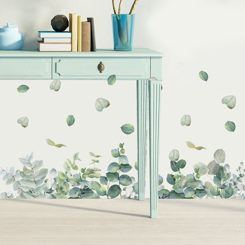 PVC Removable Nursery Green Foliage Leaves Botanical Wall Sticker Living Room Bedroom Decoration Art Mural Wall Decal