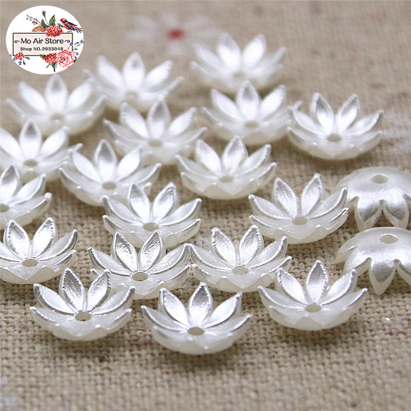 100pcs 10mm ivory flower pearl Beads ABS Resin Flatback Simulated pearl Beads Jewelry DIY Accessories