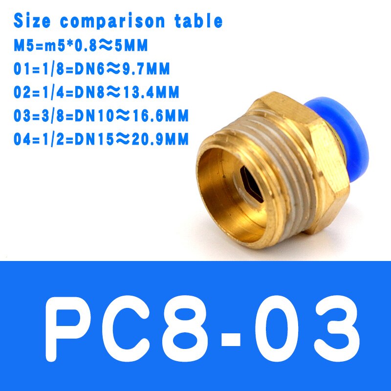Air Pneumatic PC Fitting 10mm 8mm 6mm 4mm Hose Tube 1/4"BSP 1/2" 1/8" 3/8" Male Thread Pipe Connector Quick Coupling Brass: PC8-03