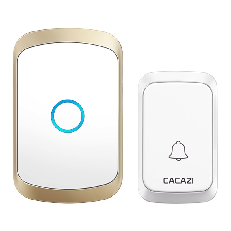 Cacazi Draadloze Deurbel Dc Batterij-Operated Waterdichte 36 Chimes 5 Volume 300M Range Home Security Draadloze Deur Call ring Bell: gold 1x1