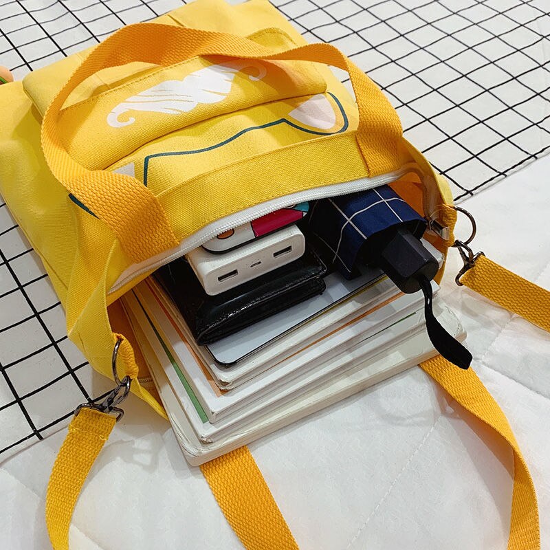 Grote Capaciteit Canvas Tas Schooltas Wilde Vrouwen Crossbody Tassen Cartoons Vrouwen Handtassen Schoudertassen Snor Tote Boodschappentas