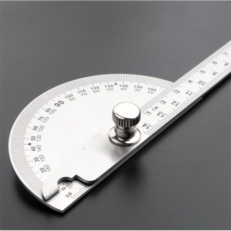 1pcs Stainless Steel Protractor Round Head Rotary Angle Rule metal Arm Ruler Adjustable Multifunction Mathematics Measuring Tool