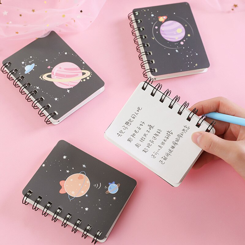 Kawaii planet ringbind skitsebog mini spiral notesbog  a7 dagsorden sød dagbog bog koreansk papirvarer skoleartikler