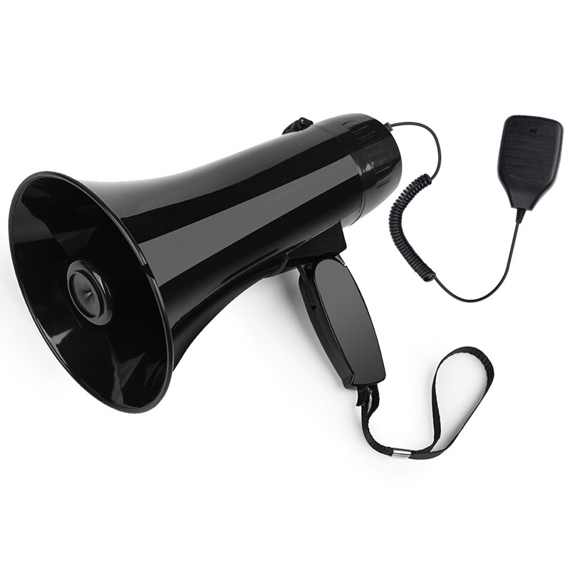Power Portable 35W Bullhorn Megaphone Speaker with Built-in Siren USB Flash Drive 240S Recording Black