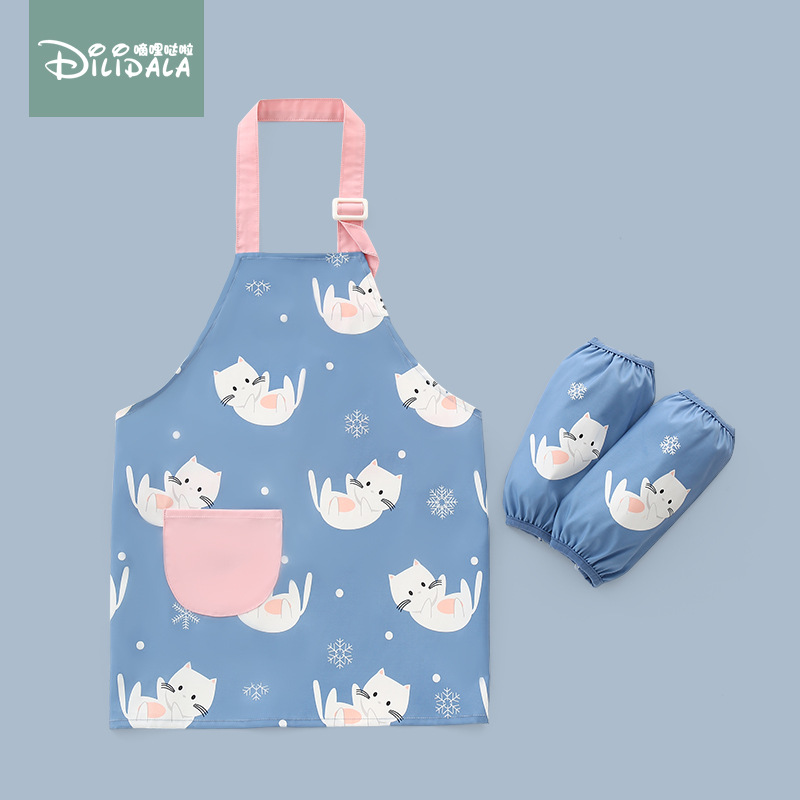 Baby Lätzchen Schürze Art freundlicher Malerei Kochen Backen Schürze Lebensmittel Wasserdichte tapsen Jungen Mädchen Küche Kittel BBQ Kleidung: Blau / 150CM