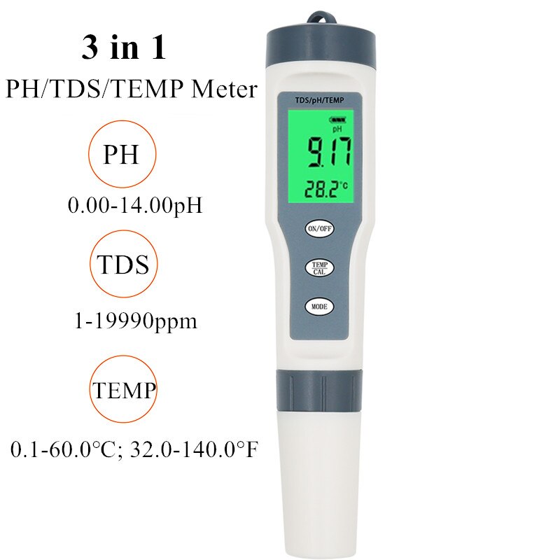 4 in 1 ph/ tds/ec/temp mätare vattentät ph-mätare vatten ph-testare för pooler, dricksvatten, akvarier 40%  off: J