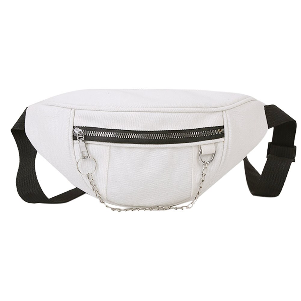 Casual Straat Borst Tassen Vrouwen Effen Kleur Riem Fanny Pouch Keten Rits Vrouwelijke Meisje Dagelijks Reizen Crossbody Schouder Pak Dames: WHITE