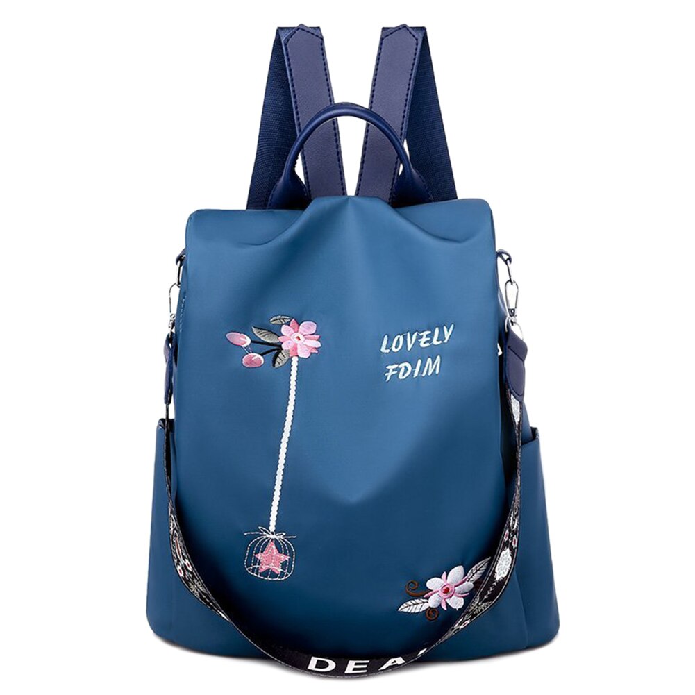 Achats en plein air accessoires fournitures femmes sac à dos fleur broderie épaule sacs d'école Anti-vol voyage sac à dos: Bleu