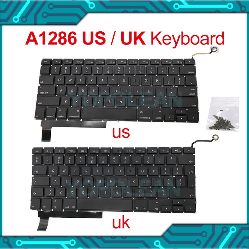 For Macbook Pro 15" A1286 Replacement Keyboard US UK English Layout with keyboard Screws Years
