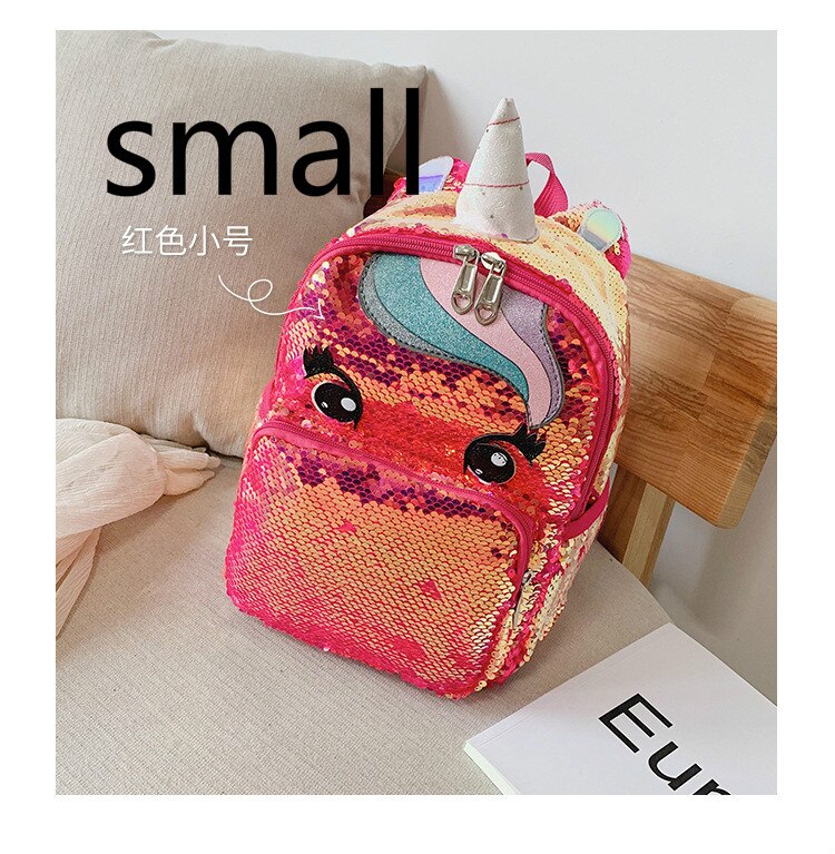 Unicornio lentejuelas niños Mochila de niños bolsas para la escuela Mochila para chicas adolescentes de dibujos animados lindo mochilas grandes Mochila: L