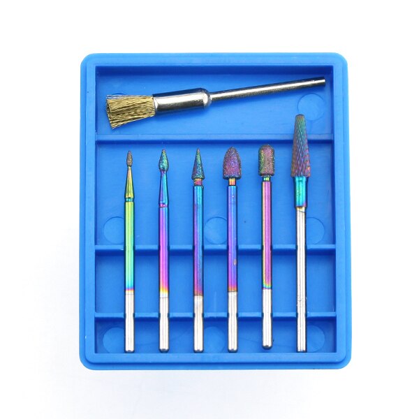7 stk/sæt diamant hårdmetal fræser regnbue neglebor børste til manicure elektriske maskine bits burr nail art værktøjer: 2