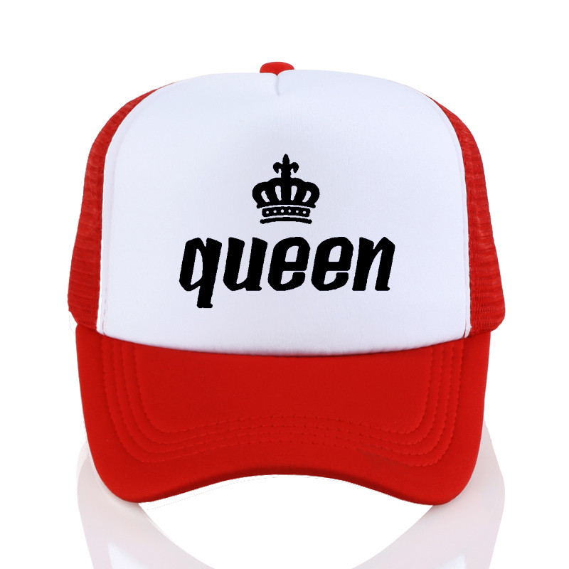 king queen cap crown Print baseball Caps Men Women Summer Visor Snapback Hat White Black Lover Trucker bone: Red