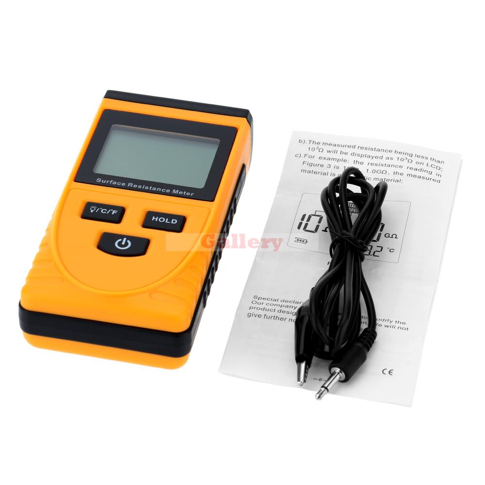 Handheld Lcd Display Surface Resistance Tester Meter with Data Holding Ambient Temperature Measurement Lcd Display