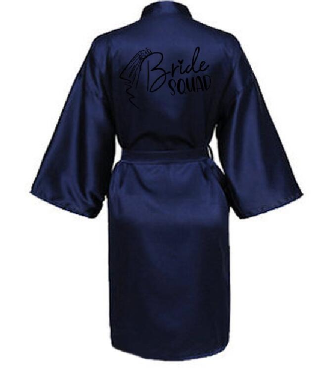 Wedding Party Team Bride Robe With Black Letters Kimono Satin Pajamas Bridesmaid Bathrobe SP033