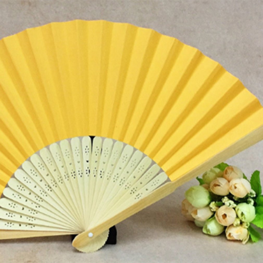 Bærbar størrelse diy sommer bambus folde håndholdt fan kinesisk dansefest lomme bryllup ensfarvet fan
