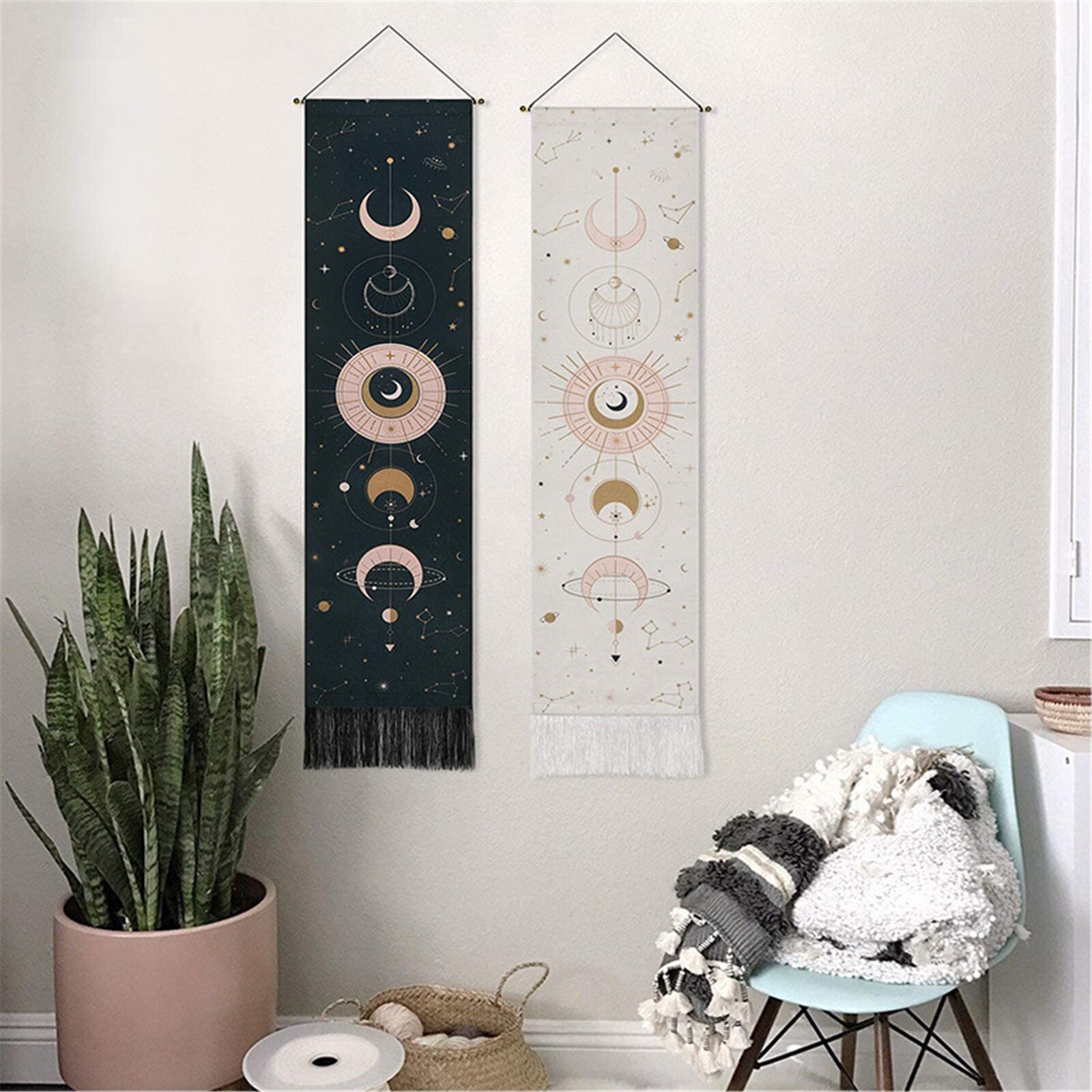 4# Moon Phases Tapestry Lunar Eclipse Changing Moon Phase Tapestry Wall Hanging Decor For Home Modern Wall Art Hanging Decor