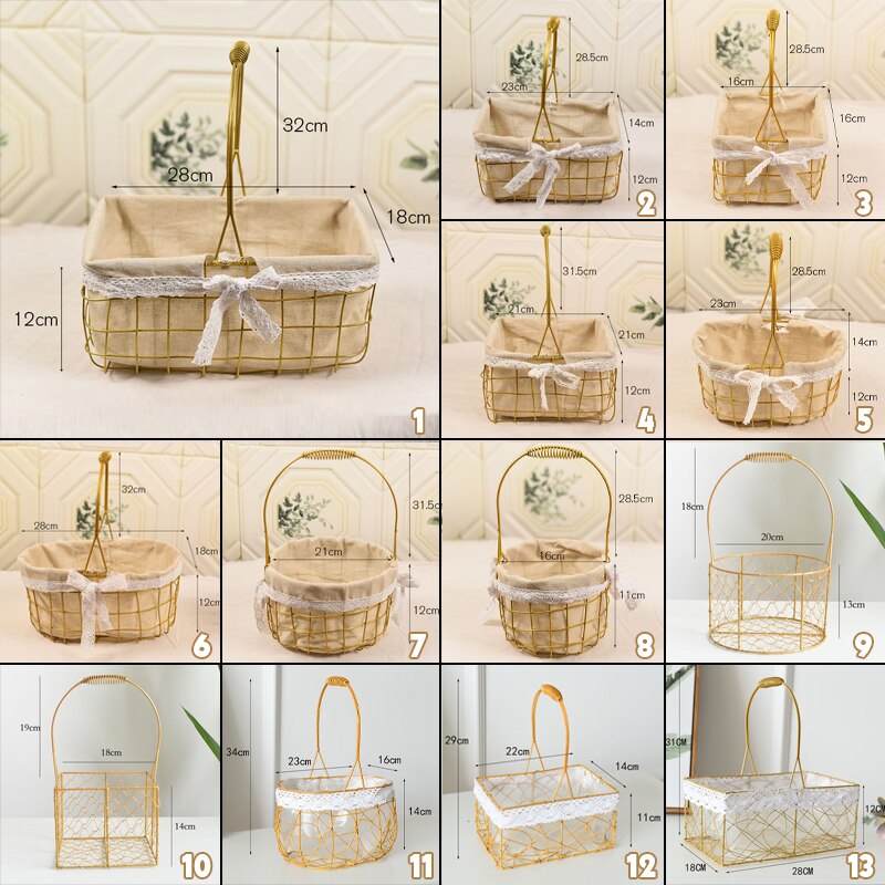 Goldene Korb Tragbare Metall Rattan Picknick Korb Hause Blume Anordnung Strauß retro Hochzeit Kranz Dekoration Lagerung Korb
