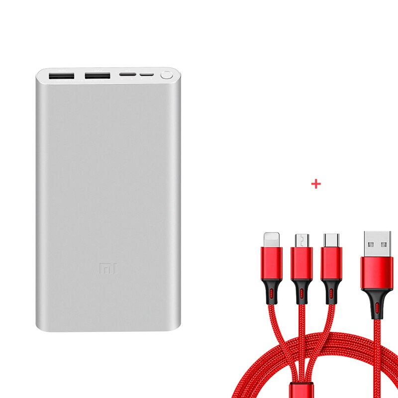 Xiao mi Original mi Power Bank 3 18W 10000mAh Quick Charge Dual-USB Alu mi tausends Power schnelle Ladegerät Tragbare Externe Batterie: Silver-Add 3 in 1