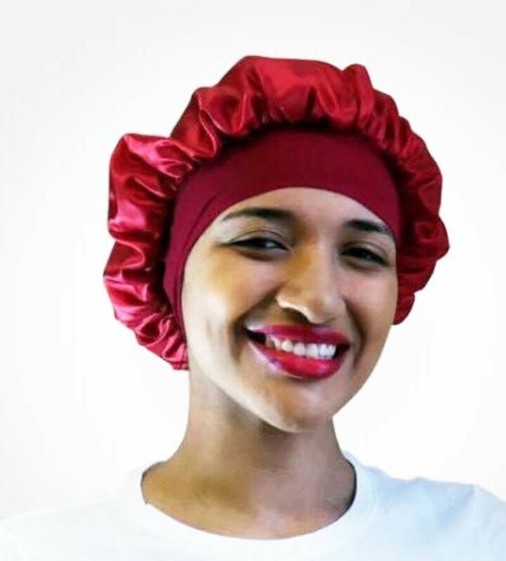 Solid Silk Satin Night Sleep Cap Hair Bonnet Hat Head Cover Wide Band Adjust Elastic