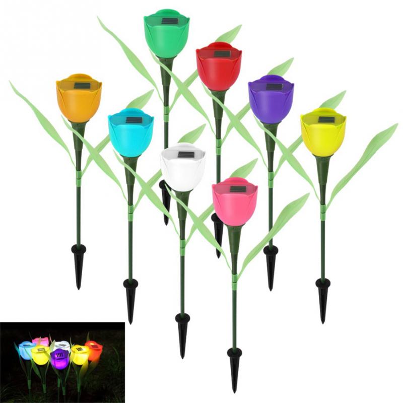 8 farger utendørs hage solcellelys solcelledrevet led tulipan hjemme plenlampe landskap natt blomsterlampe 1pc