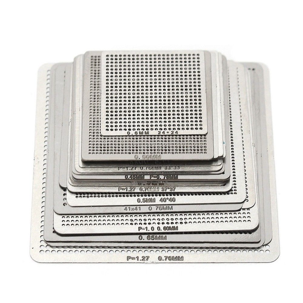 27Pcs Bga Algemene Purpose Staal Mesh Rework Mesh Plaat Lassen Template Mesh Directe Verwarming Chip Reparatie Verwarming Mold Universele