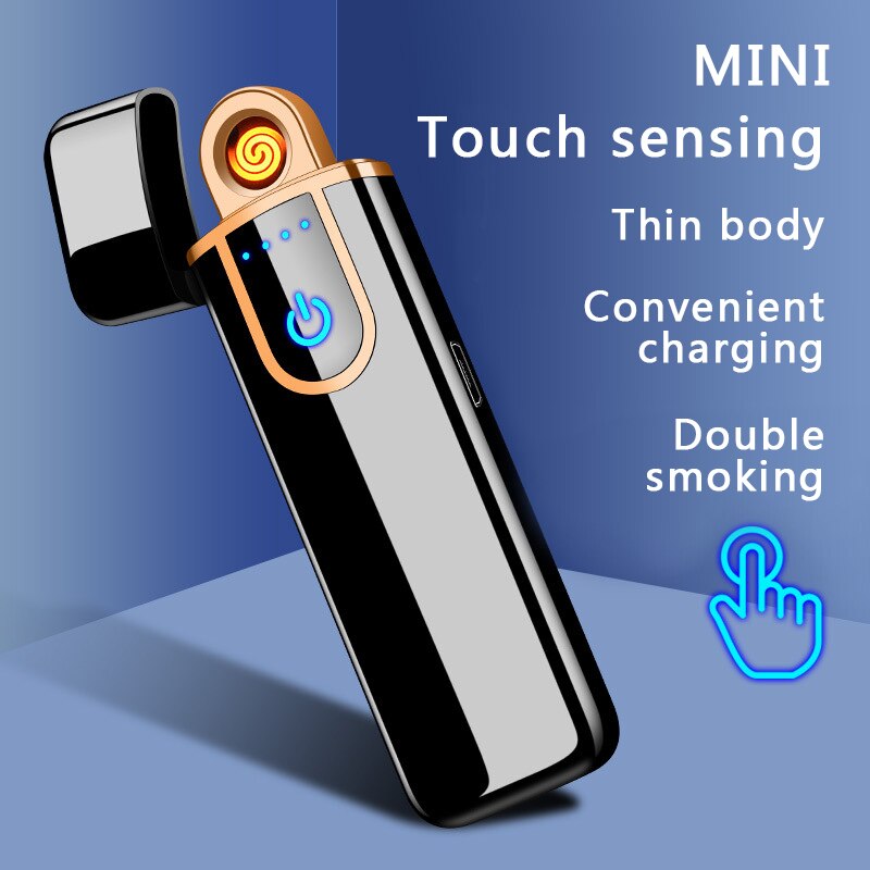 Touch Screen Sensor Sigarettenaansteker Compact Smart Sensor Usb Opladen Aanstekers Tungsten Metalen Spiegel