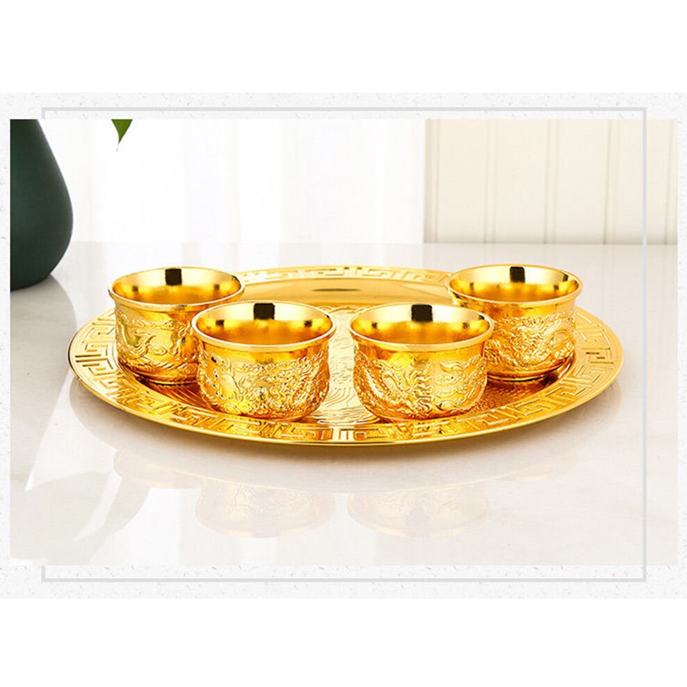 Vietnamese Shakin Tea Set 6-Piece Set Alloy Gold-Plated Dragon - Phoenix Teapot / Teacup / Tray Tea Table Ornaments Tea Set