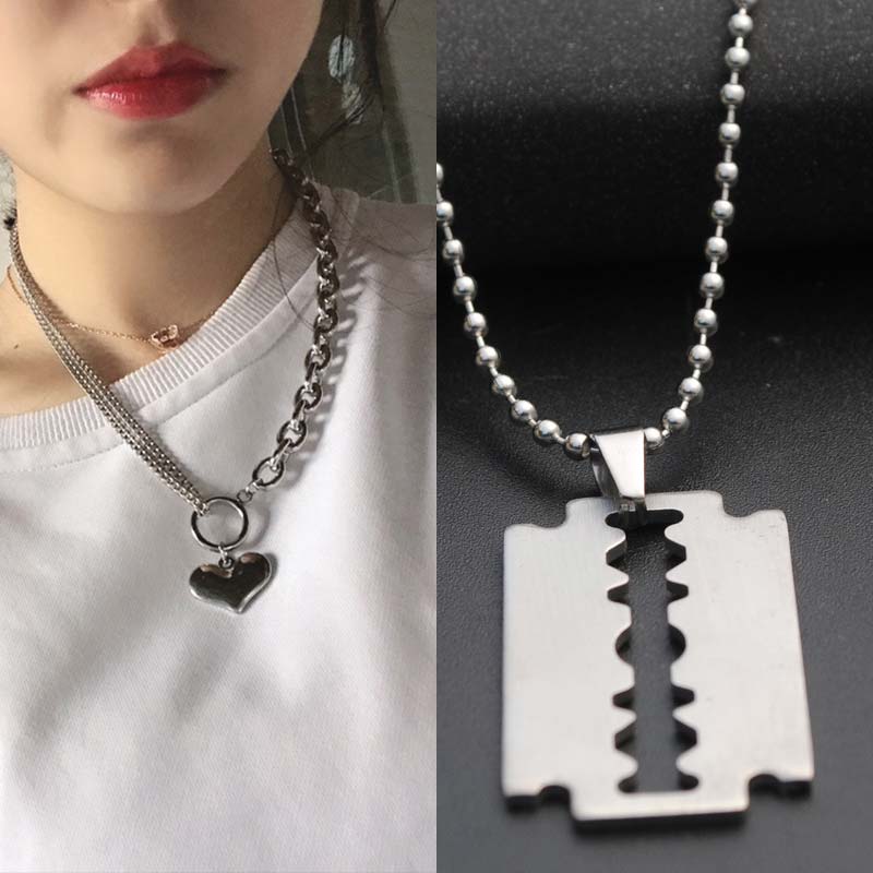 Silver Pendant Necklaces Heart 1PC Wedding Unique Seaside Chain Girls Blade Stainless Steel Adjustable