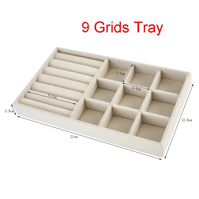 Espositore per gioielli in velluto Porta gioielli squisito Anello portatile Orecchini Collana Organizzatore Scatola di immagazzinaggio Vassoi organizzatore Beige: green