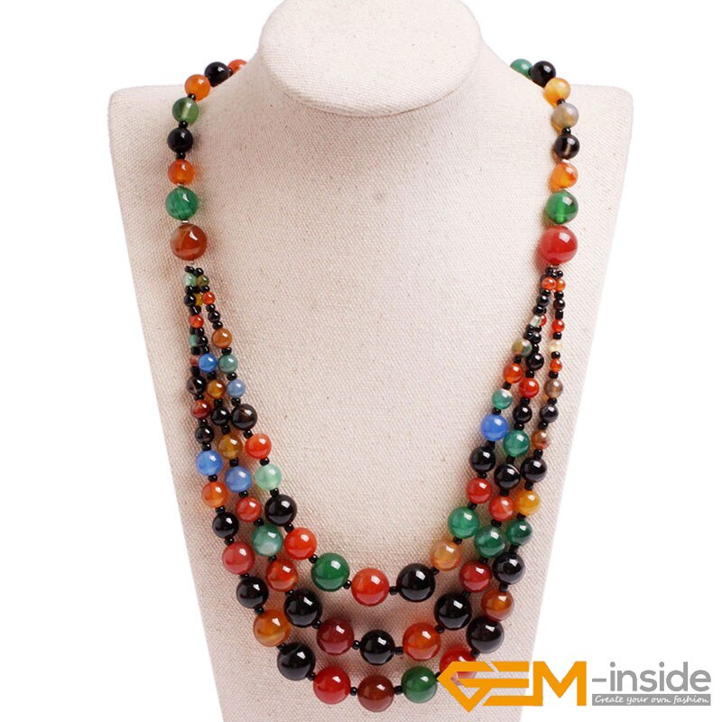 Handmade 8-12mm Beaded Stone Necklace Jewelry 19 inch DIY Long Necklace Jewelry For Women: multi-color agate