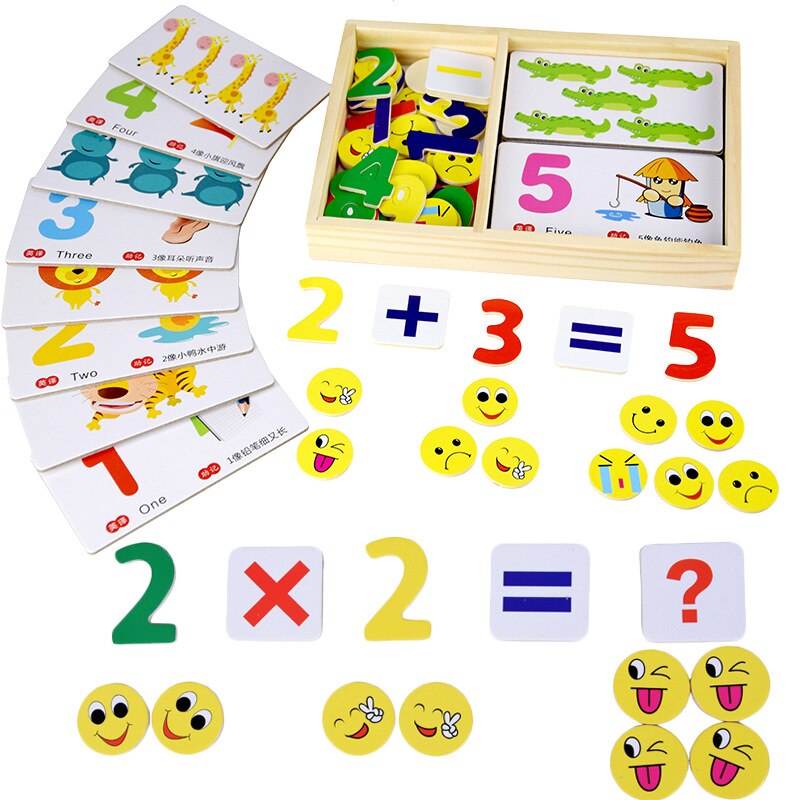 Houten kinderen vroege onderwijs puzzel speelgoed leuke digitale leren doos kennis leren rekenen digitale kaart houten speelgoed