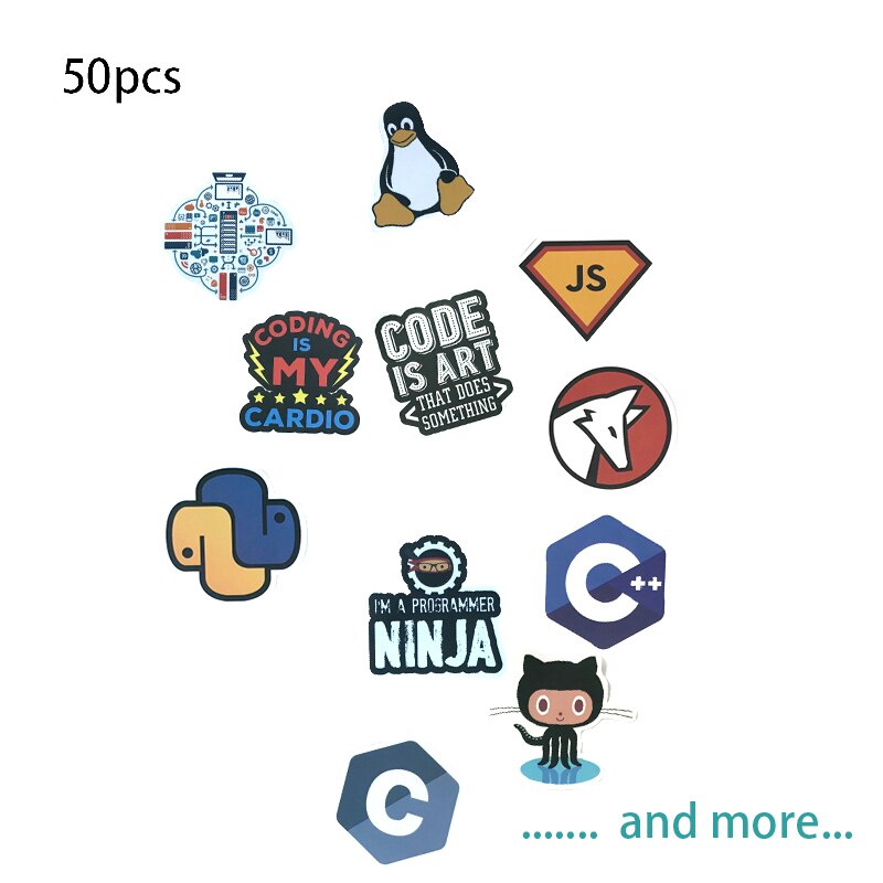 50pcs/set Linux Programming Language Stickers Cute Sticker Jave Js PHP Python Geeks Stationery Sticker Computer DIY Tools: Default Title