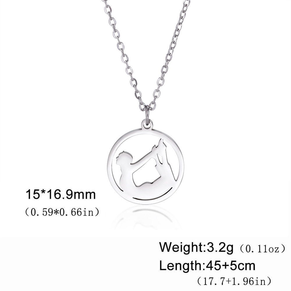 EUEAVAN-collares con colgante redondo para gimnasia rítmica, bailarina, para mujeres y niñas, collar de Yoga para gimnasta de acero inoxidable, joyería deportiva: Bañado en rodio de imitación