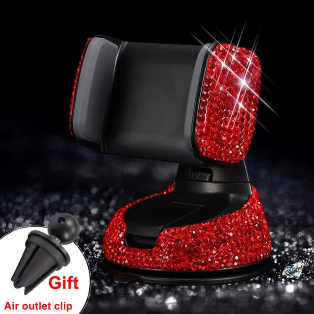Multifunctional crystal diamond car phone frame, universal instrument panel, phone frame, air hole clip, fixed auto parts: red