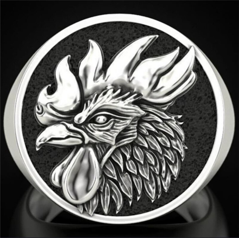 Mannen Ringen Roestvrij Staal Haan Vintage Vinger Ring Rock Punk Sieraden Halloween Party Accessoires: 11 / Silver