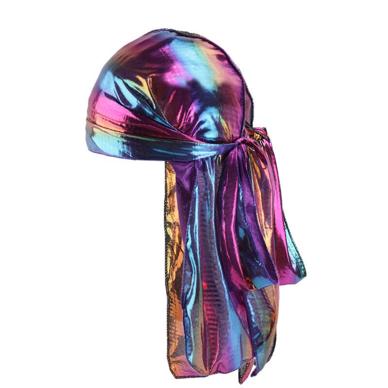 Durag Do Doo Du chiffon, casquette de randonnée respirante, Bandana en soie scintillante, couvre-chef à longue queue pour hommes et femmes, chapeau de Pirate Hip Hop: Deep purple