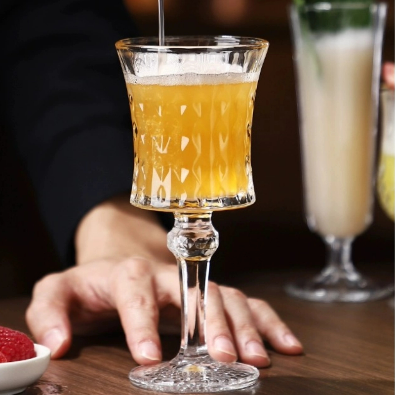 French Style Embossed Champagne Glass Cup Cocktail Glasses Cups Goblet Wine Glass Diamond Liqueur Glasses Drinkware