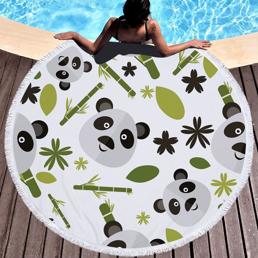 Summer Circle Thick Microfiber Round Beach Towel Shower Bath Towels Cartoon Panda Print Bohemian Cute serviette de plage ronde