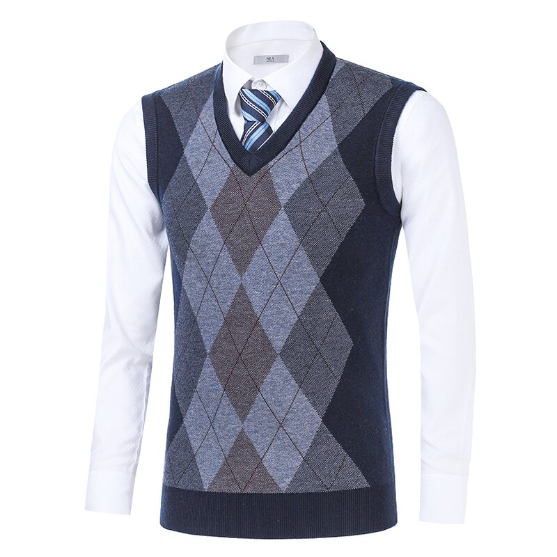 Manlig tjock tröja väst höst argyle mönster ärmlös tröja tröja casual man ull tröja väst