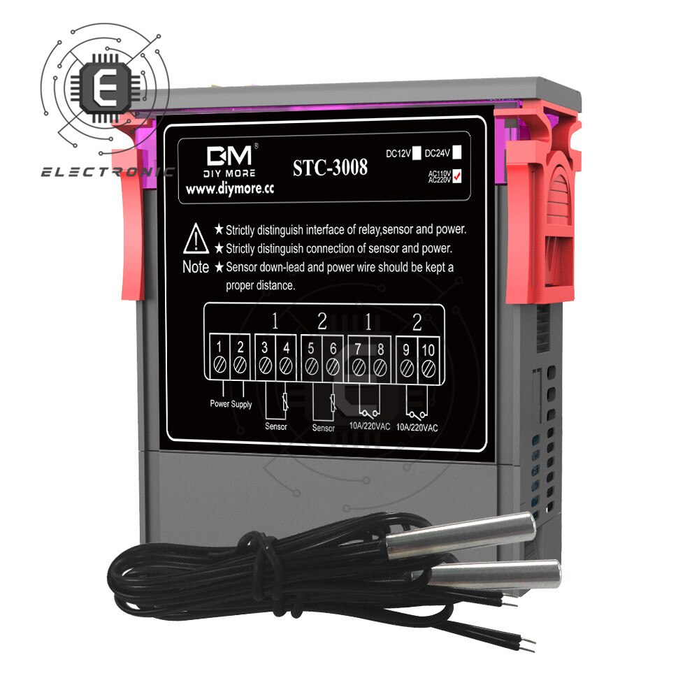 STC-3008 3018, 3028 AC 110-220V DC12V 24V 10A doble Digital controlador de temperatura del higrómetro del calefacción, refrigeración, termostato incubadora