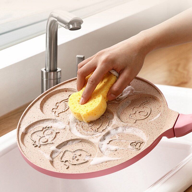 7 Holes Pancake Mold Non-Stick Griddle Maker Animal Face Pancake Steak Cooking Egg Ham Pans with Silicone Spatula Pink