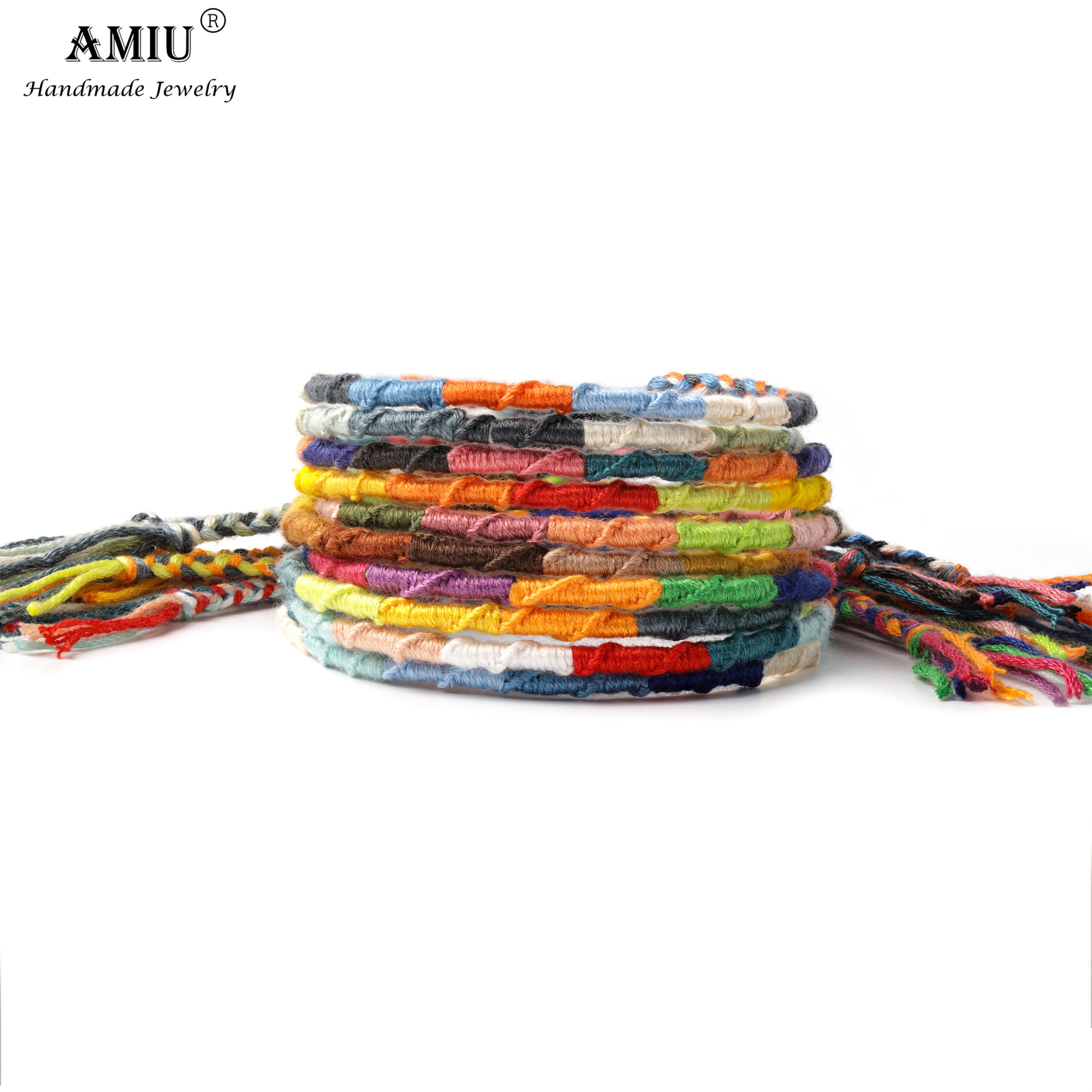 AMIU Handgemachte Freundschaft Böhmen Geflochtene gewebte Seil Fußkettchen Armbinde mit Quaste Brasilianische Schnur Fußkettchen Armbänder