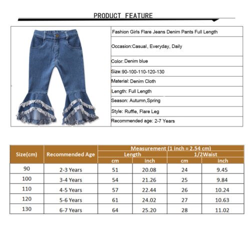 Girls Jeans Long Pants Toddler Denim Ruffle Flare Pants Trousers Slacks