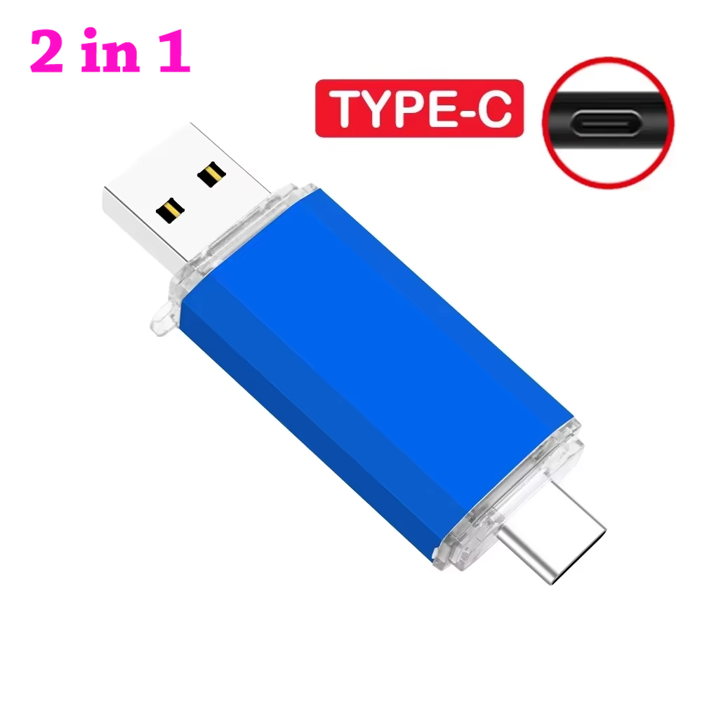 Pendrive USB 2.0 typu C 128 GB, pamięć USB 2 w 1, karta pamięci 64 GB, 32 GB, 16 GB, szybki, wielofunkcyjny dysk U do smartfonów: Niebieski / 16 GB