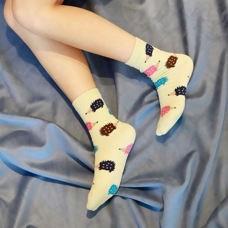 Calcetines cálidos de algodón suave para mujer, medias casuales de 5 colores con dibujos de animales, erizo, invierno, 1 par