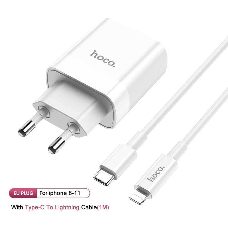 HOCO USB Charger Quick Charge QC PD Charger 20W QC4.0 QC3.0 USB Type C Fast Charger for iPhone 11Pro X Xs 8 Xiaomi Phone EU Plug: Typec to Lightning