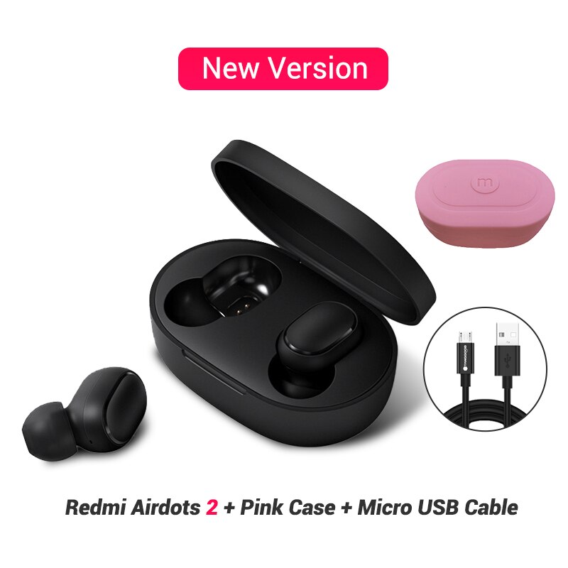 Xiaomi Redmi Airdots S / 2 Bluetooth Earphones Left Right Low Lag Mode Mi True Wireless Headphones BT5.0 TWS Air Dots Headset: add Cable Pink Case