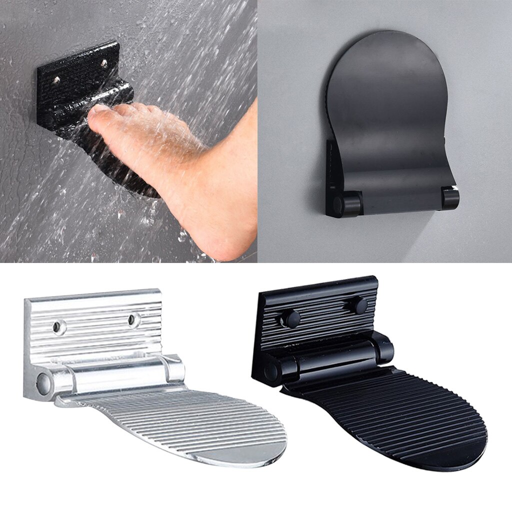 Aluminum Alloy Shower Legs Shaving Shelf - Non Slip Foldable Shower Foot Rest in Polished Chrome/Black Finish