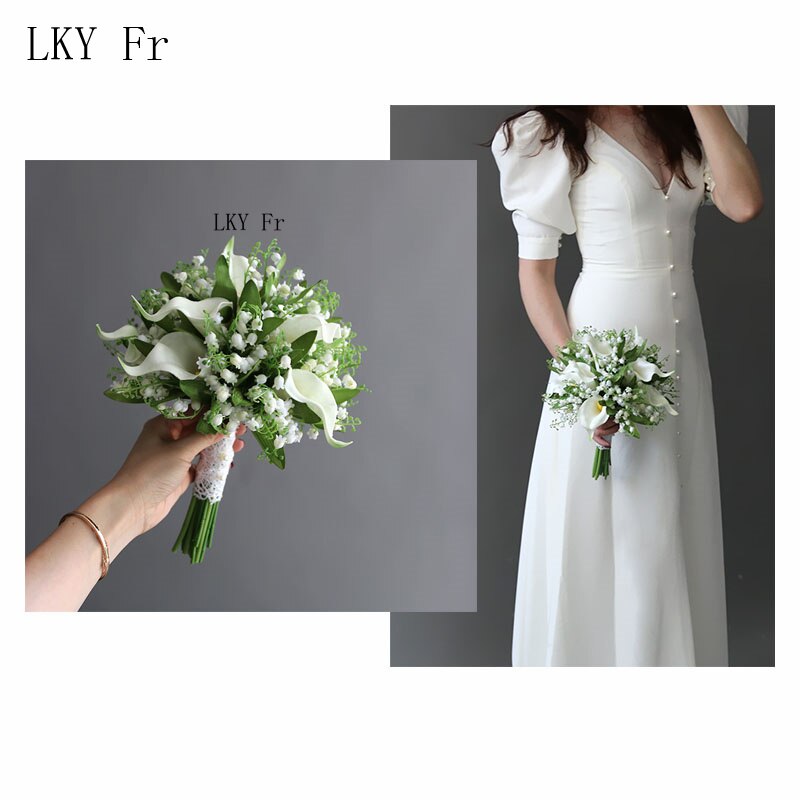 LKY Fr bukiet ślubny dla akcesoria dla panny młodej kantedeskia dla nowożeńców druhny bukiet biały lilia z tworzywa sztucznego Dolina dekoracja ślubna